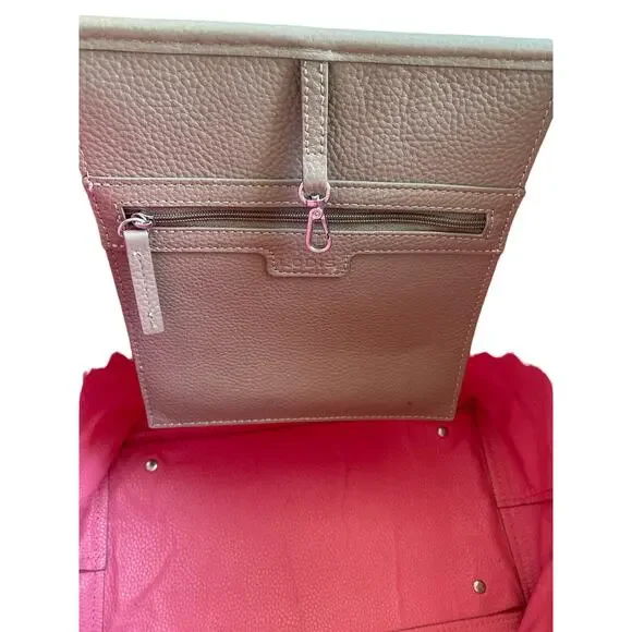 Lodis Bliss Tan And Pink Large Pebbled Leather Tote Bag - Picture 5 of 9